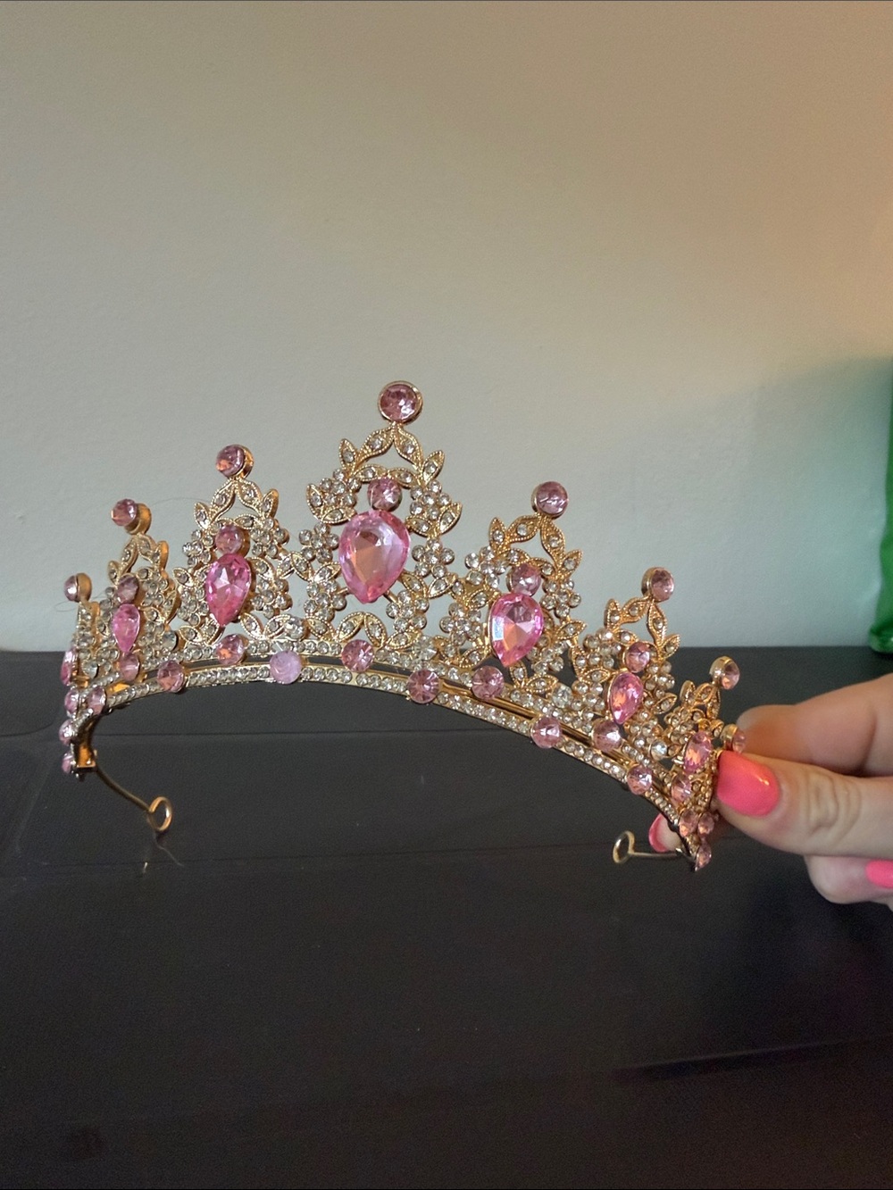 Gold & Pink Crystal Tiara - Elegant Women's Accessory